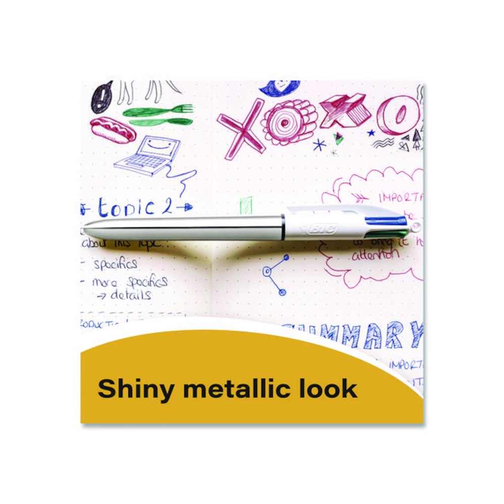 4-Color Shine Multi-Color Ballpoint Pen, Retractable, Medium 1mm, Black/Blue/Green/Red Ink, Assorted Metallic Barrels, 3/Pack. Picture 4