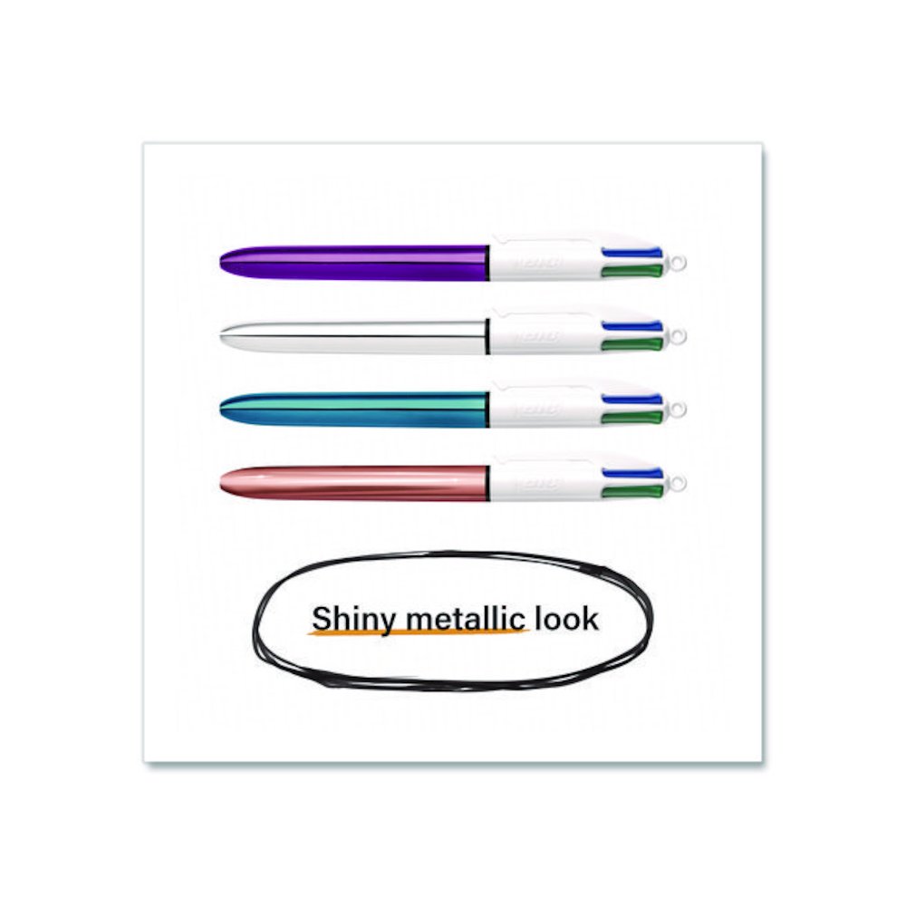 4-Color Shine Multi-Color Ballpoint Pen, Retractable, Medium 1mm, Black/Blue/Green/Red Ink, Assorted Metallic Barrels, 3/Pack. Picture 6