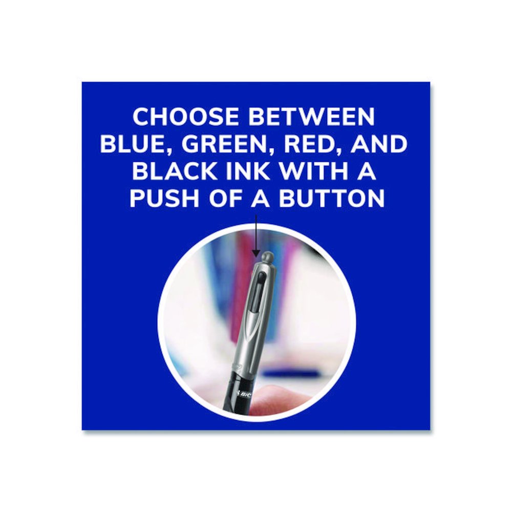 4-Color Pro Grip Multi-Color Ballpoint Pen, Retractable, Medium 1 mm, Black/Blue/Green/Red Ink, Black/Gray Barrel, Dozen. Picture 2