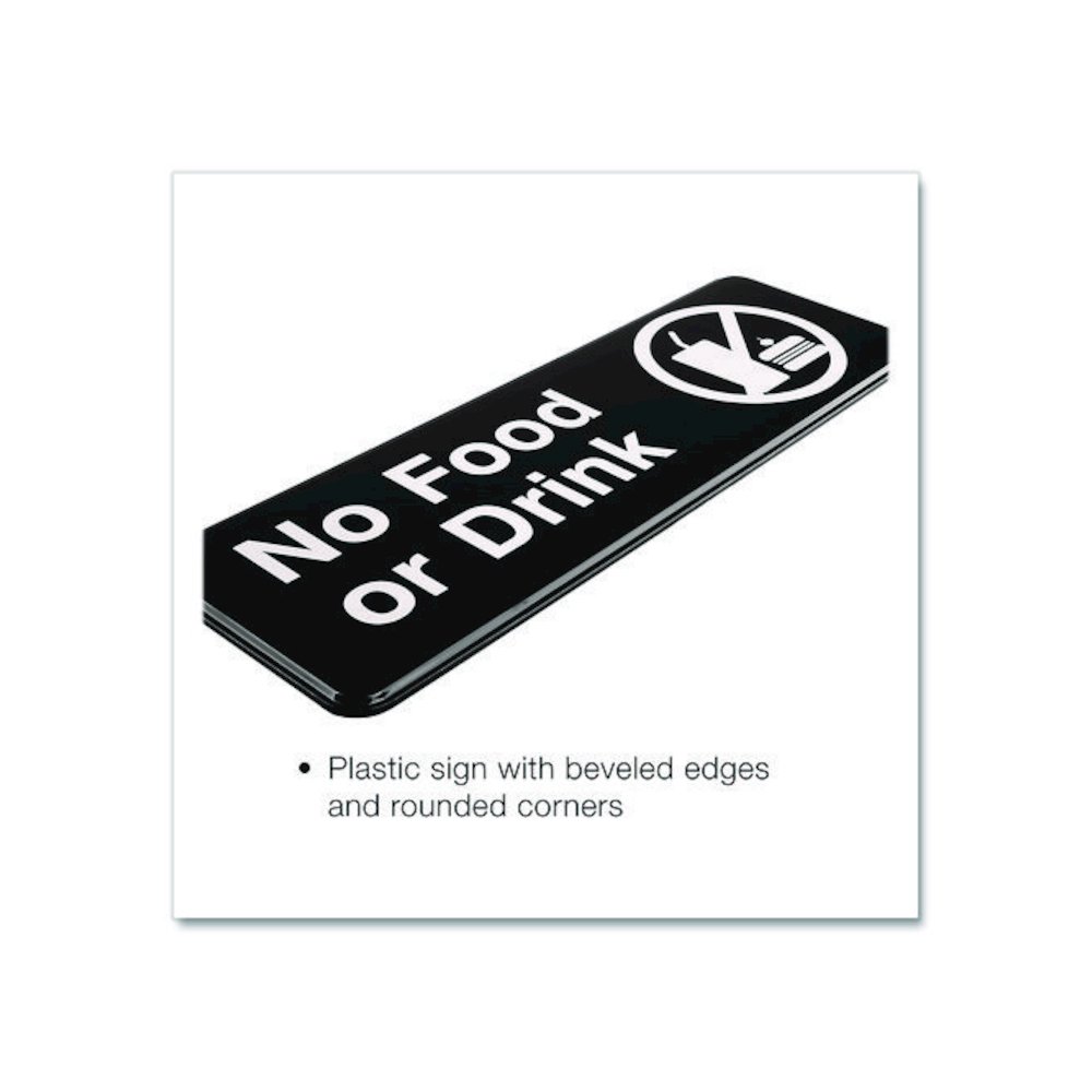 No Food or Drink Wall Sign, 9" x 3", Black Face, White Graphics, 3/Pack. Picture 3