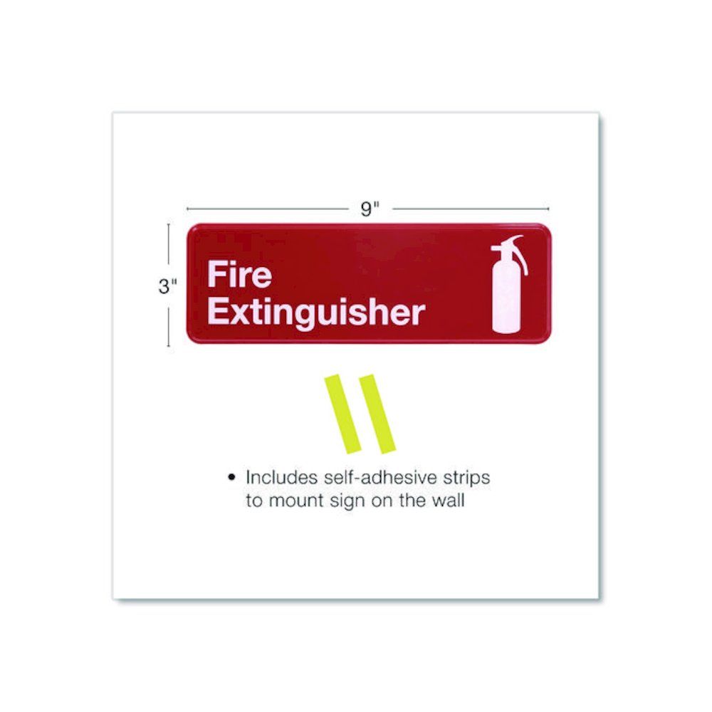Fire Extinguisher Wall Sign, 9" x 3", Red Face, White Graphics, 3/Pack. Picture 2
