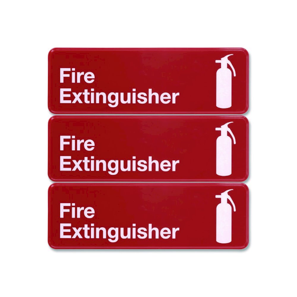 Fire Extinguisher Wall Sign, 9" x 3", Red Face, White Graphics, 3/Pack. Picture 1