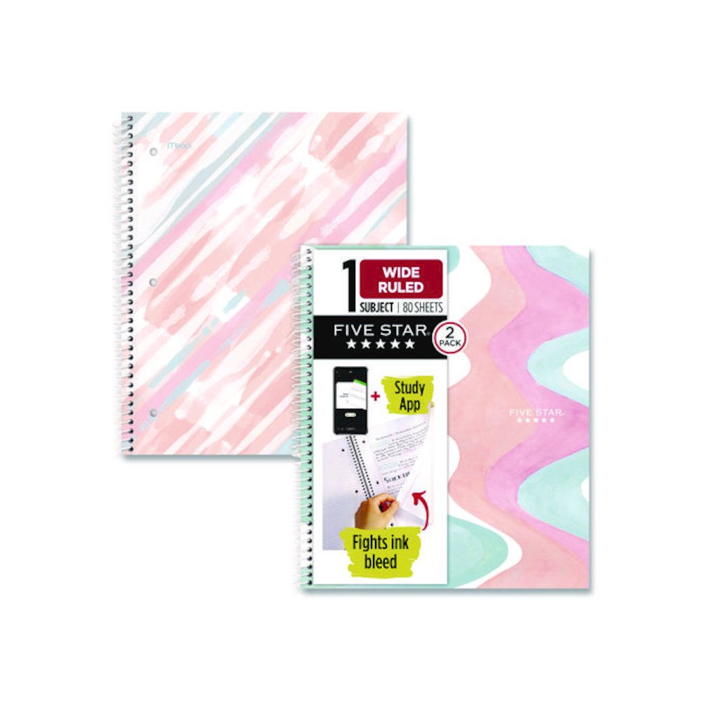 Brushy Moves Spiral Notebook, 1-Subject, Medium/College Rule, Assorted Cover Colors, (80) 11 x 8.5 Sheets, 2/Pack. Picture 1