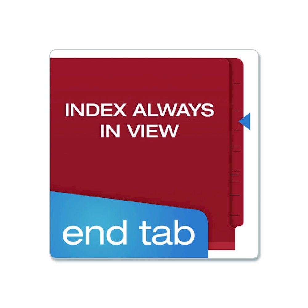 Pressboard End Tab Classification Folders, Straight Tab, Expands 1.75", 1 Divider, 4 Fasteners, Letter Size, Red, 10/Box. Picture 2