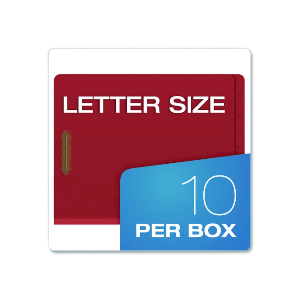 Pressboard End Tab Classification Folders, Straight Tab, Expands 1.75", 1 Divider, 4 Fasteners, Letter Size, Red, 10/Box. Picture 5