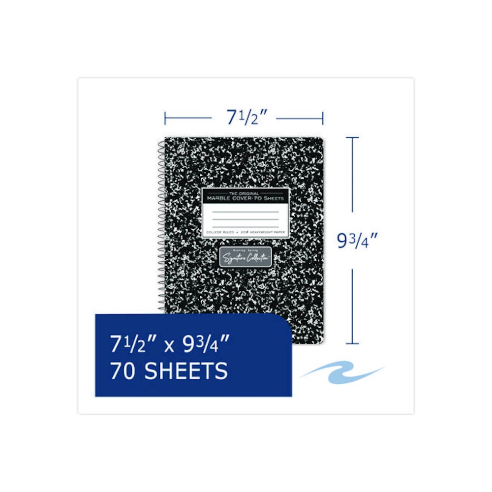 Signature Collection Spiralbound Composition Book, Medium/College Rule, Black Marble Cover, (70) 9.75 x 7 Sheets. Picture 2