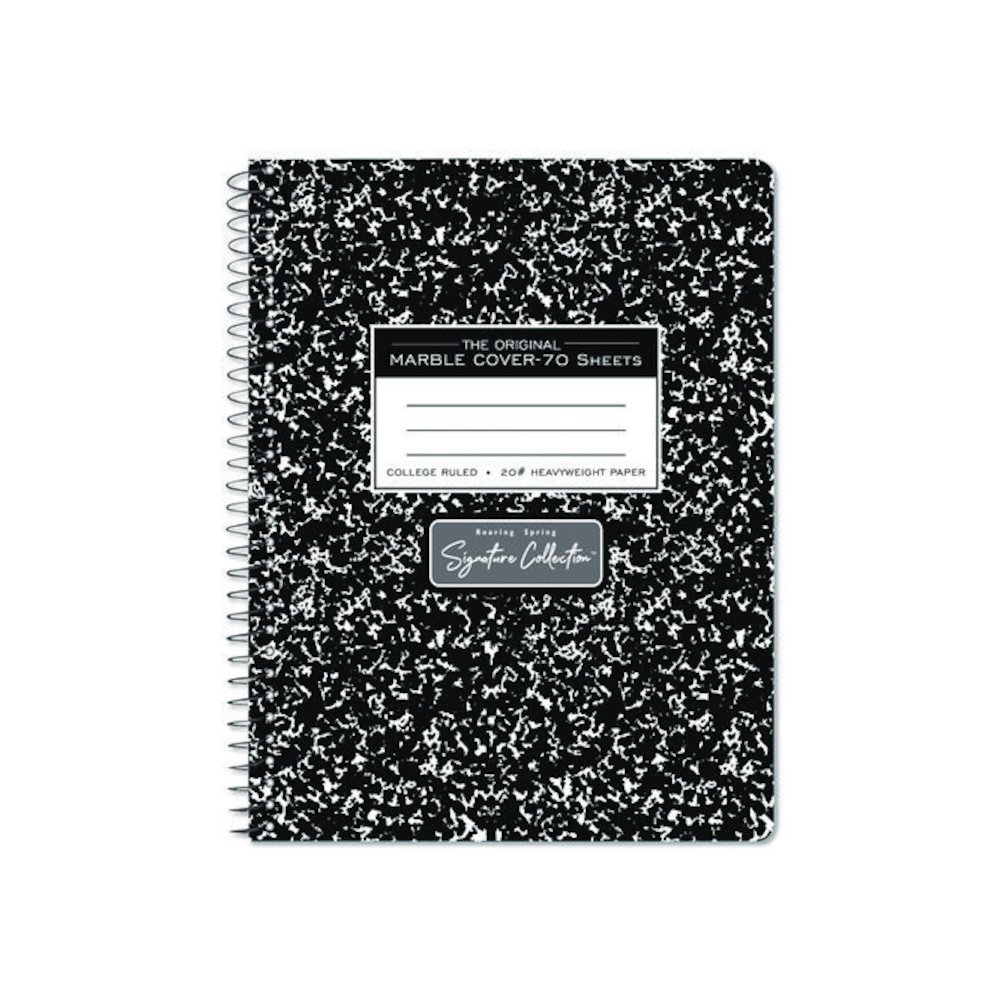 Signature Collection Spiralbound Composition Book, Medium/College Rule, Black Marble Cover, (70) 9.75 x 7 Sheets. Picture 1