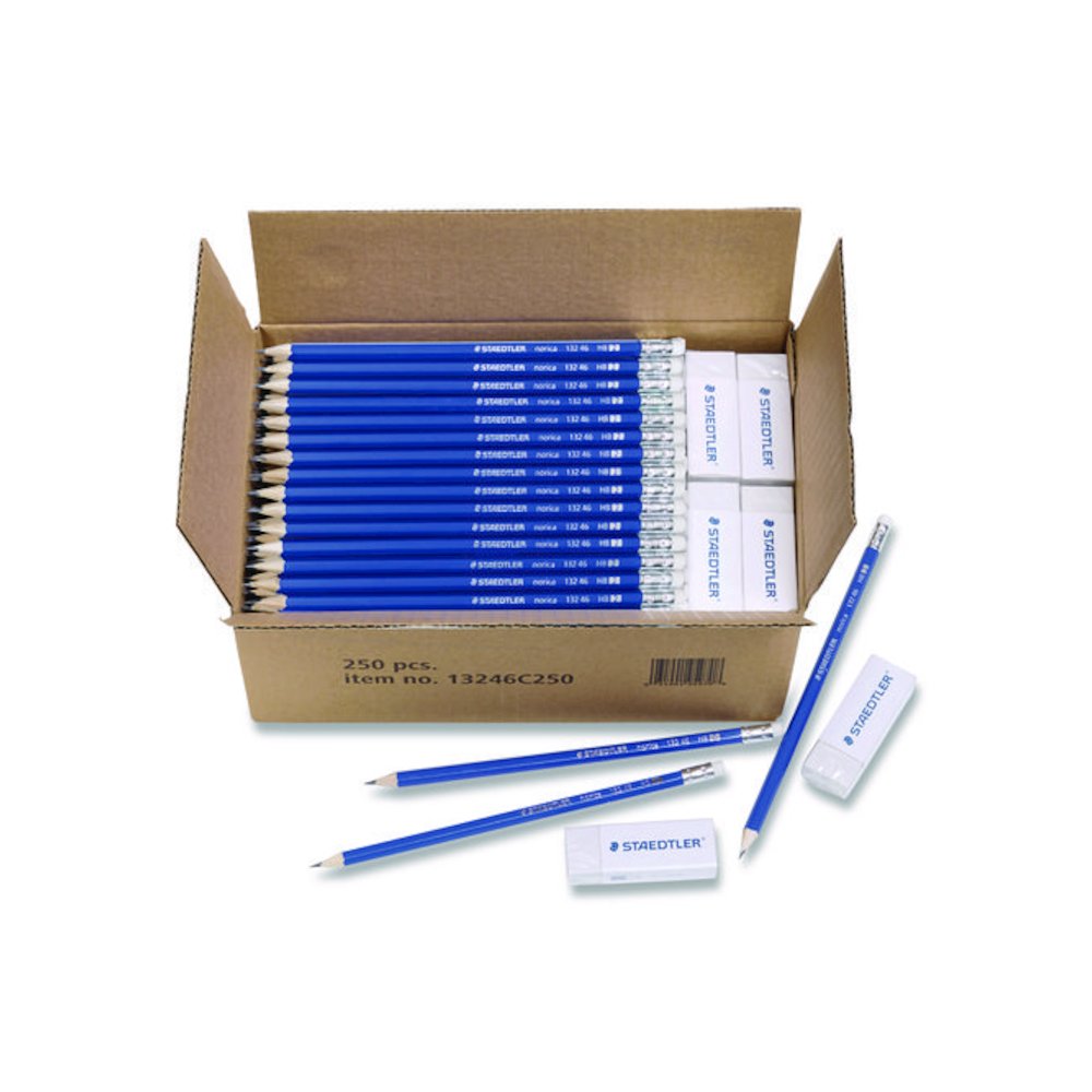 Pre-Sharpened Wooden Pencils with (20) Block Erasers, HB #2 Black Lead, Blue Barrel, 250/Pack. Picture 2