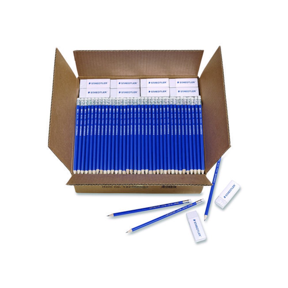 Pre-Sharpened Wooden Pencils with (40) Block Erasers, HB #2 Black Lead, Blue Barrel, 500/Pack. Picture 2