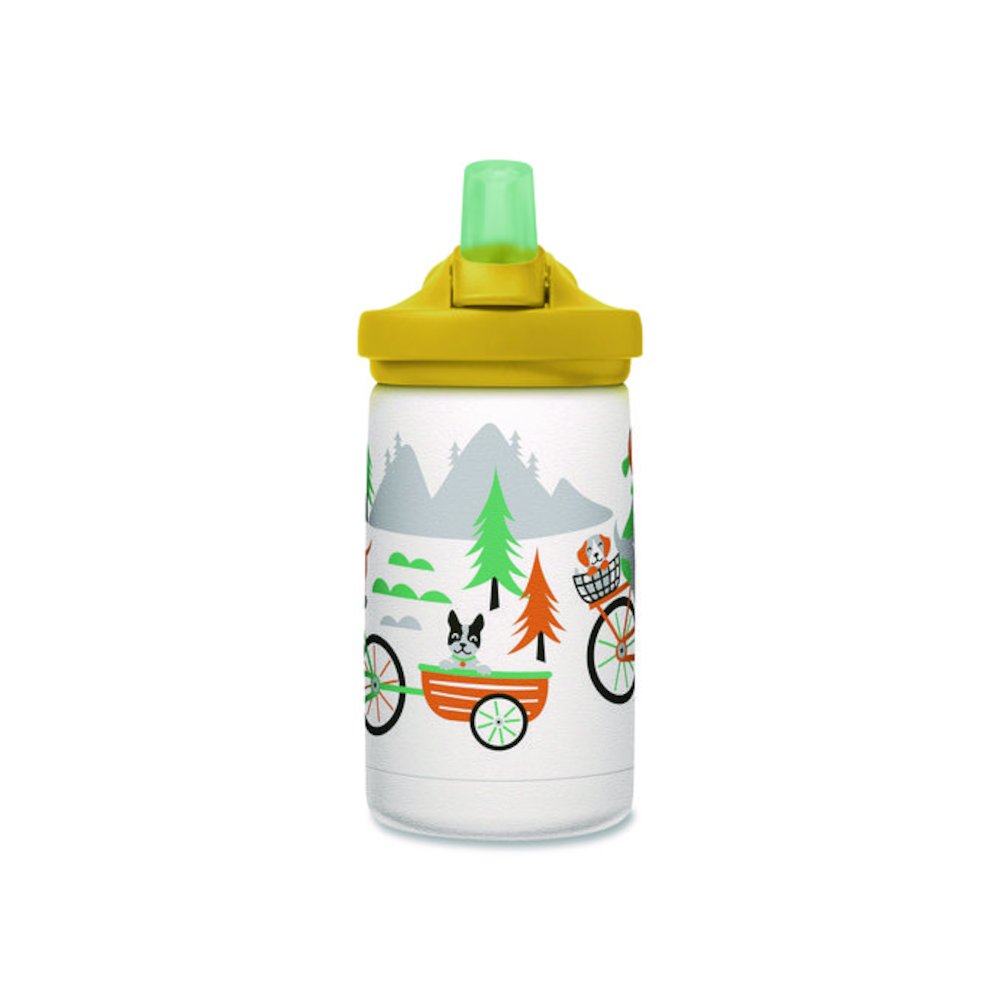 Eddy + Kids Water Bottle, Biking Dogs Design, 12 oz, Multicolor. Picture 2