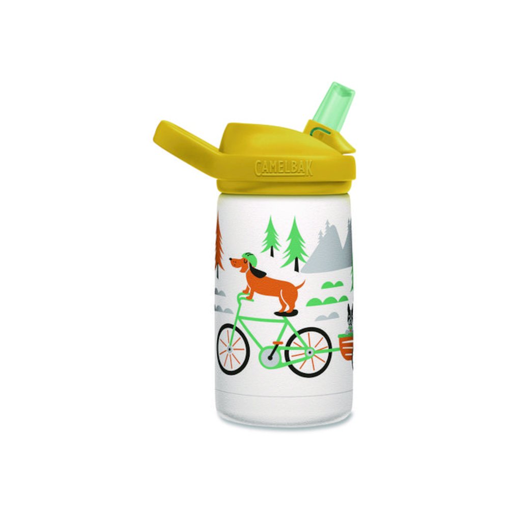 Eddy + Kids Water Bottle, Biking Dogs Design, 12 oz, Multicolor. Picture 3