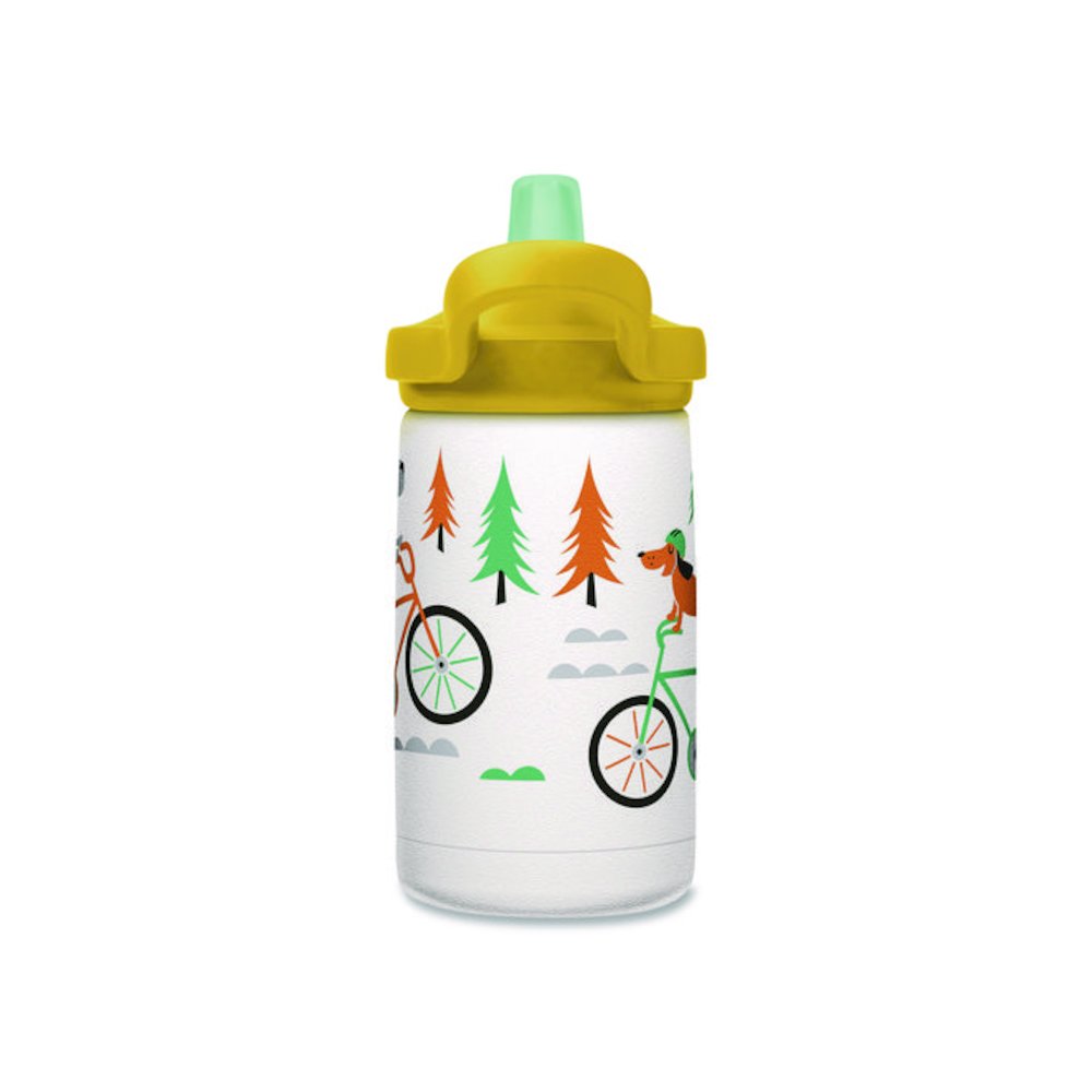 Eddy + Kids Water Bottle, Biking Dogs Design, 12 oz, Multicolor. Picture 4