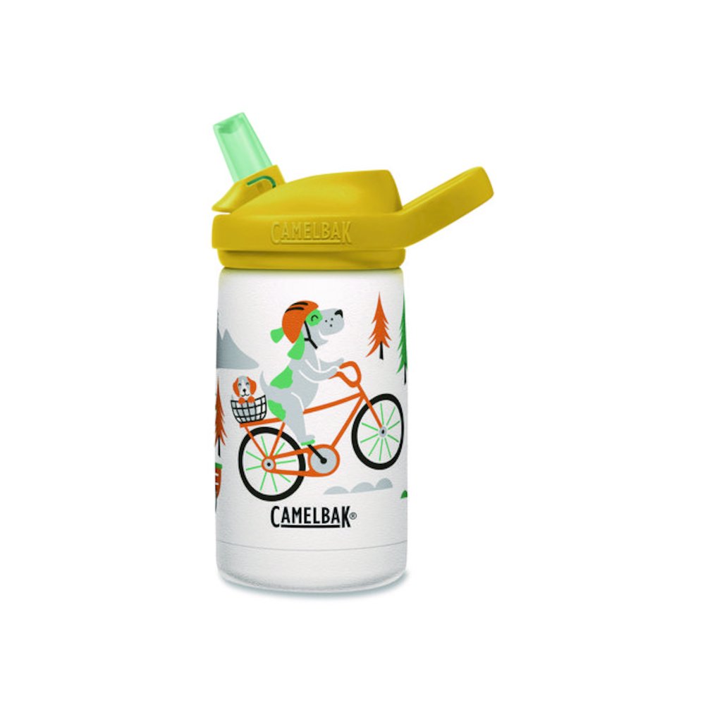 Eddy + Kids Water Bottle, Biking Dogs Design, 12 oz, Multicolor. Picture 1