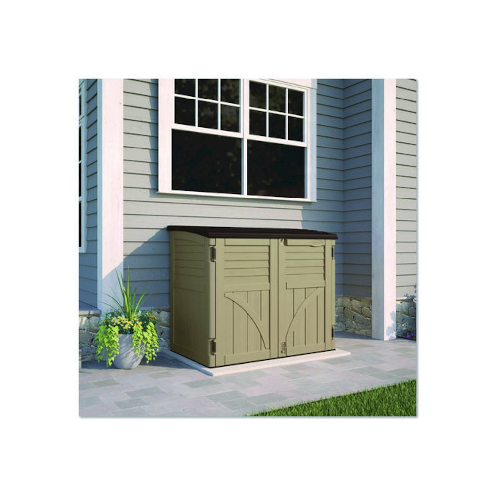 Horizontal Storage Shed, 4 ft 5" x 2 ft 8.5" x 3 ft 9.5", Sand/Slate. Picture 2