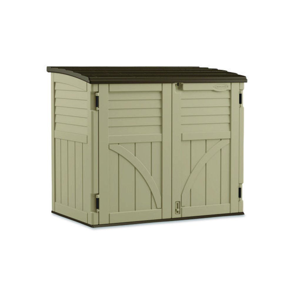 Horizontal Storage Shed, 4 ft 5" x 2 ft 8.5" x 3 ft 9.5", Sand/Slate. Picture 1