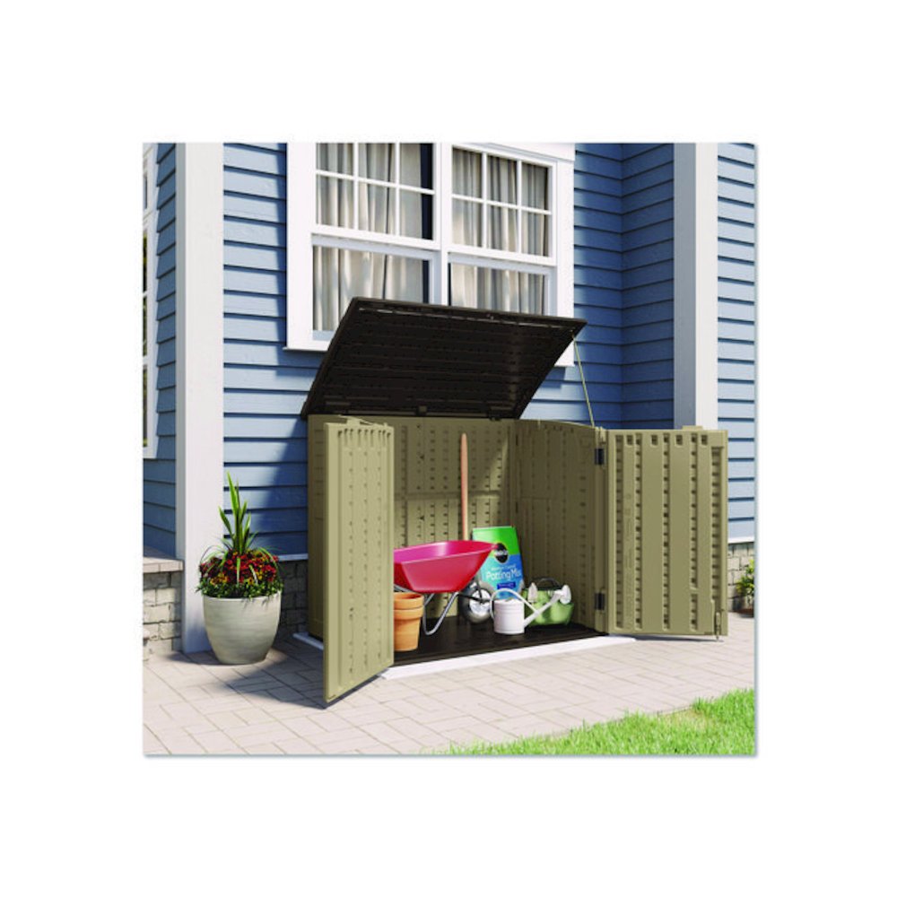 Horizontal Storage Shed, 4 ft 5" x 2 ft 8.5" x 3 ft 9.5", Sand/Slate. Picture 3