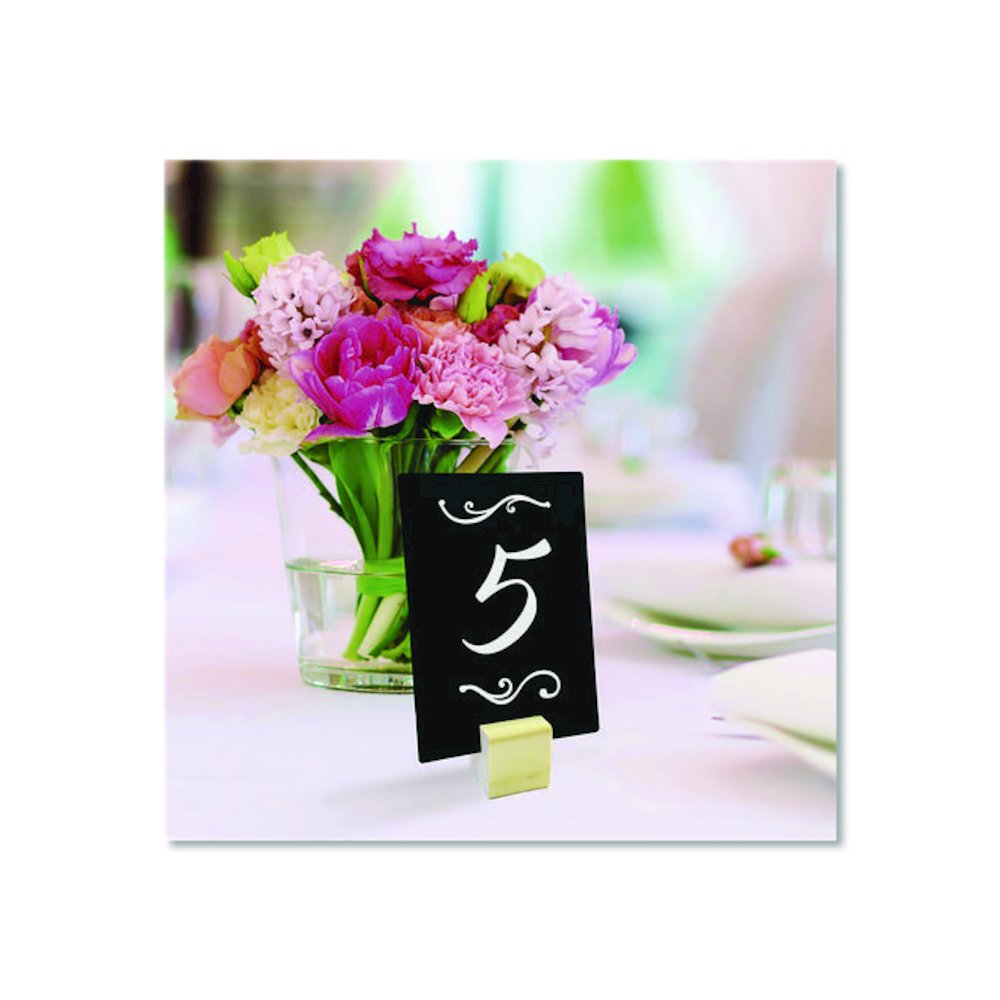 Tabletop Chalkboard Tag, Black Surface, Teak Wood Holder, 3 x 4, 6/Pack. Picture 2