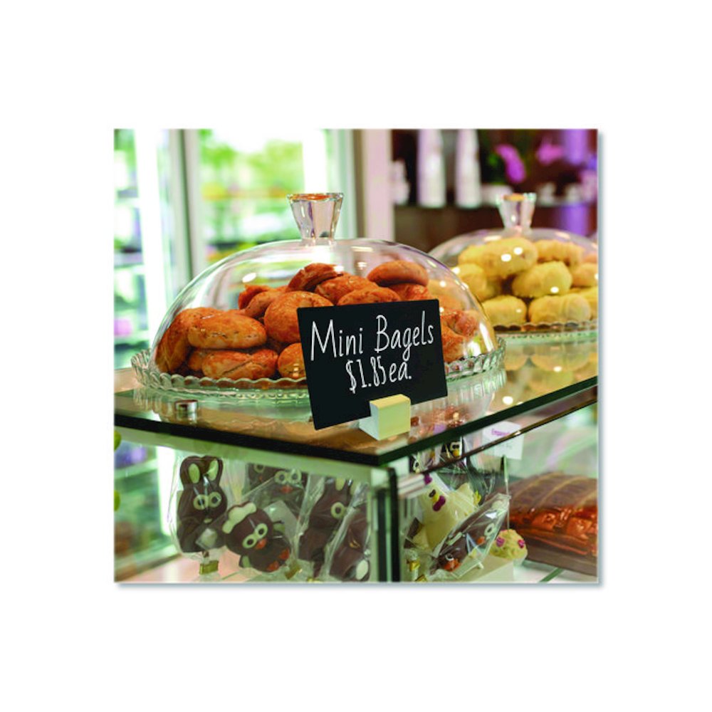Tabletop Chalkboard Tag, Black Surface, Teak Wood Holder, 3 x 4, 6/Pack. Picture 3