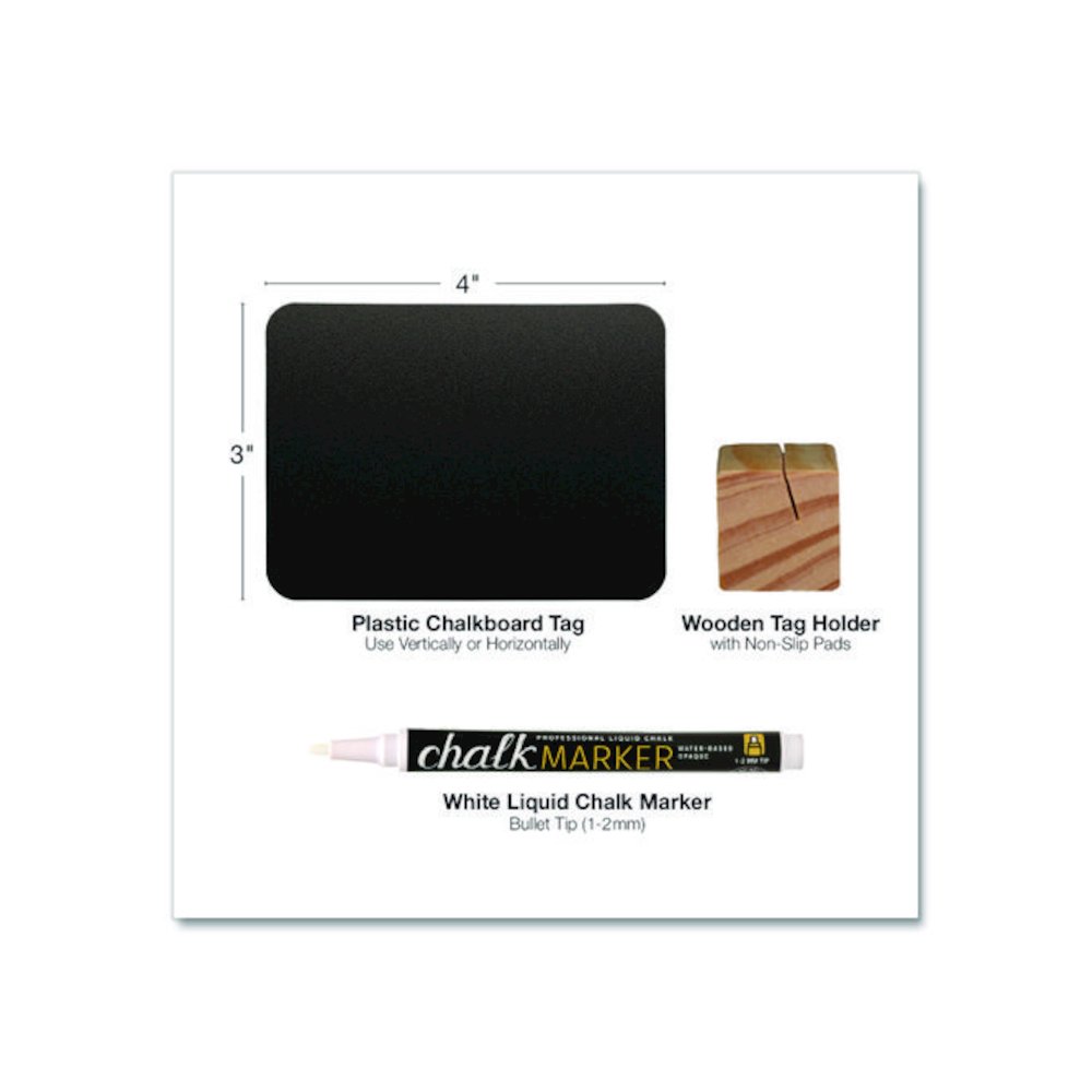 Tabletop Chalkboard Tag, Black Surface, Teak Wood Holder, 3 x 4, 6/Pack. Picture 4