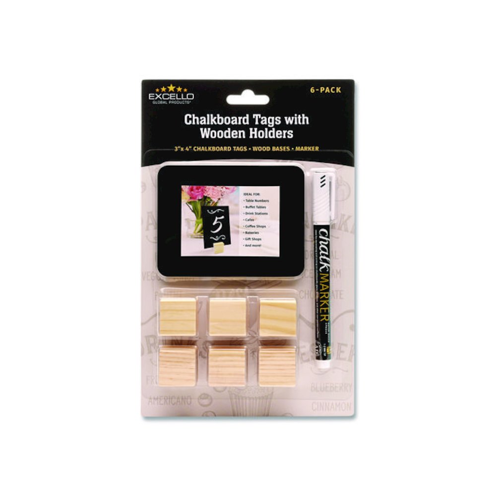 Tabletop Chalkboard Tag, Black Surface, Teak Wood Holder, 3 x 4, 6/Pack. Picture 1
