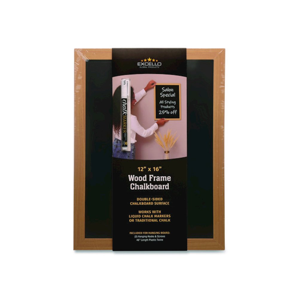 Chalkboard Sign, Black Surface, Brown Frame, 12 x 16. Picture 1
