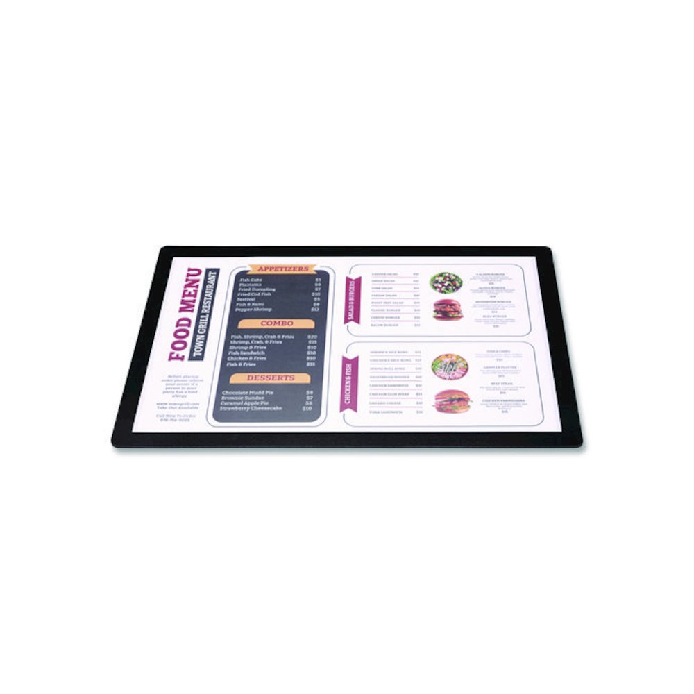 Menu Holder For 11 x 17 Menus, Landscape Orientation, 18.9 x 12.6 Holder, Clear/Black. Picture 2