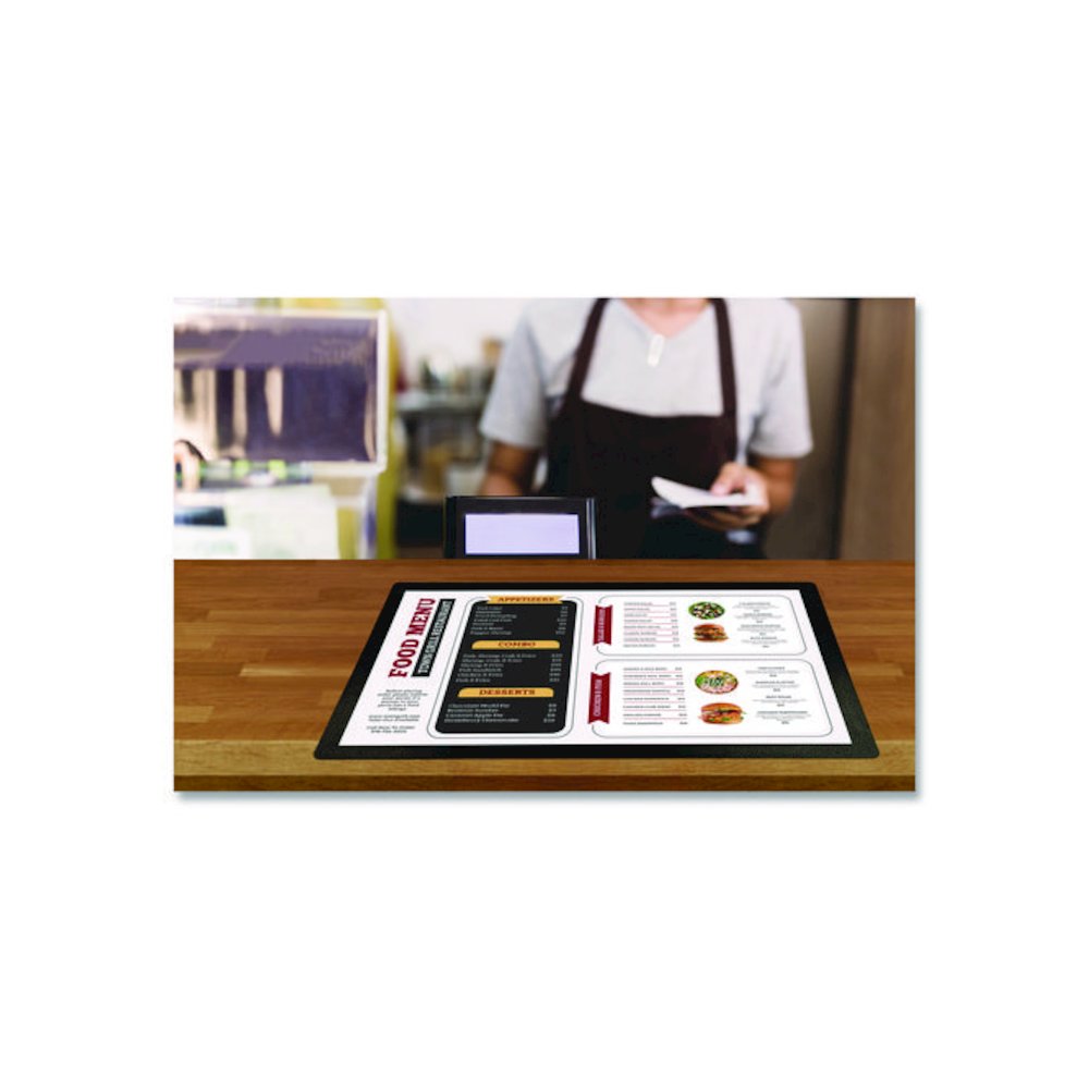 Menu Holder For 11 x 17 Menus, Landscape Orientation, 18.9 x 12.6 Holder, Clear/Black. Picture 3