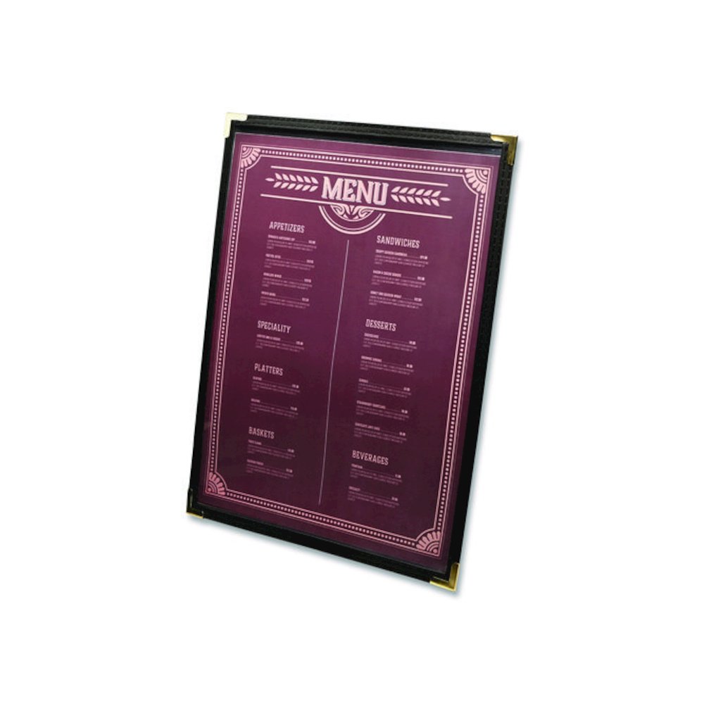 Menu Holder For 8.5 x 11 Menus, Portrait Orientation, 2-View, 9.3 x 12 Holder, Clear/Black/Silver, 10/Pack. Picture 2