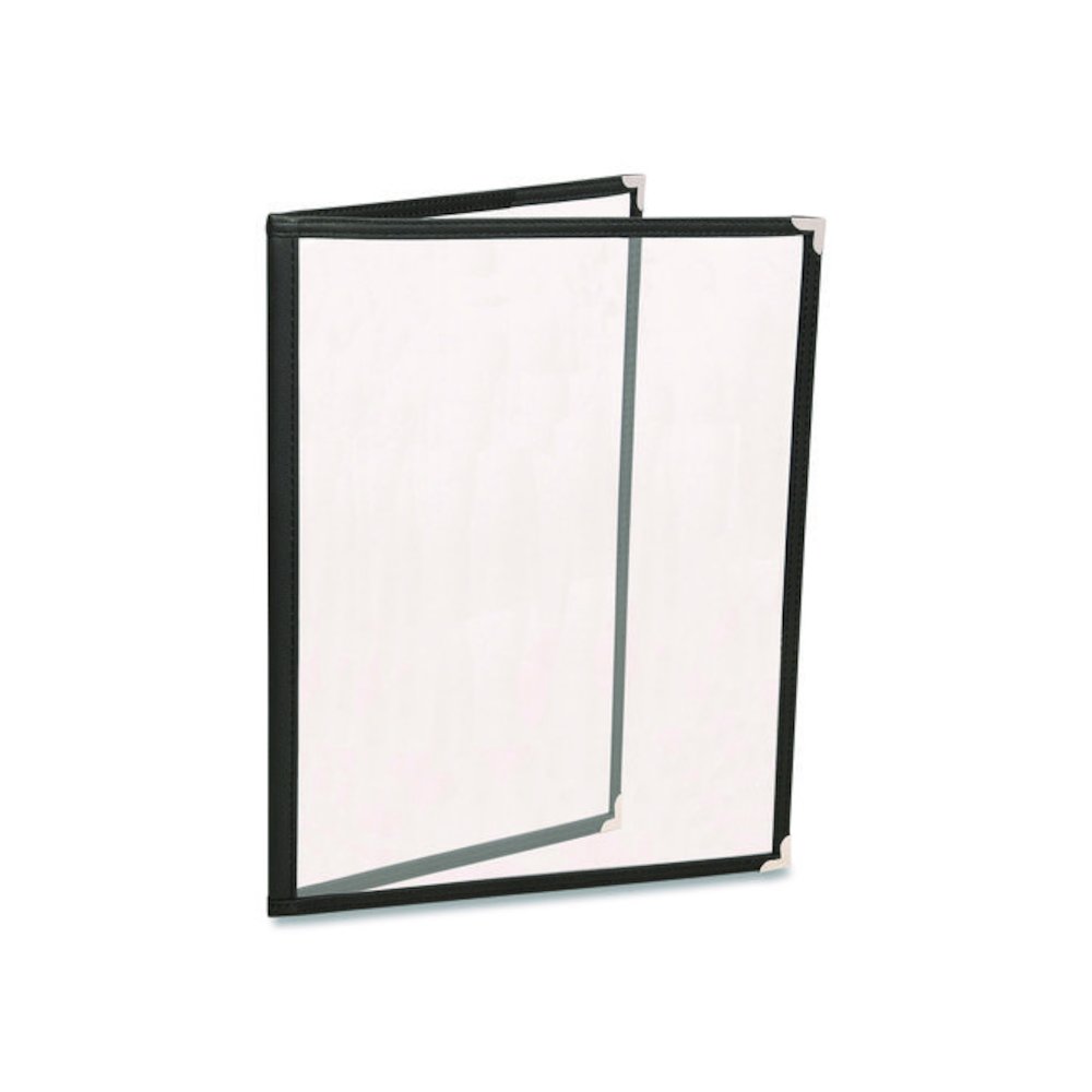 Menu Holder For 8.5 x 11 Menus, Portrait Orientation, 4-View, 9.6 x 12 Holder, Clear/Black/Silver, 10/Pack. Picture 1