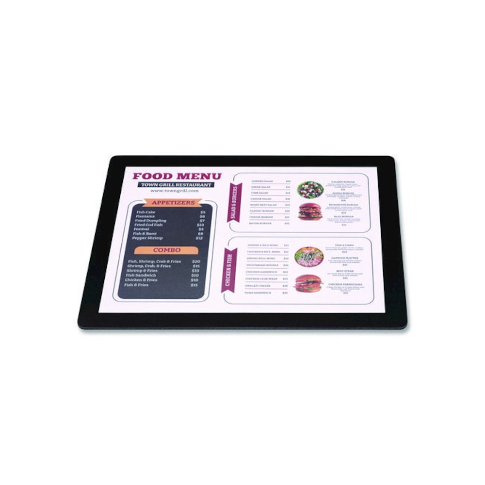 Menu Holder For 8.5 x 11 Menus, Landscape Orientation, 12.6 x 10.2 Holder, Clear/Black. Picture 2