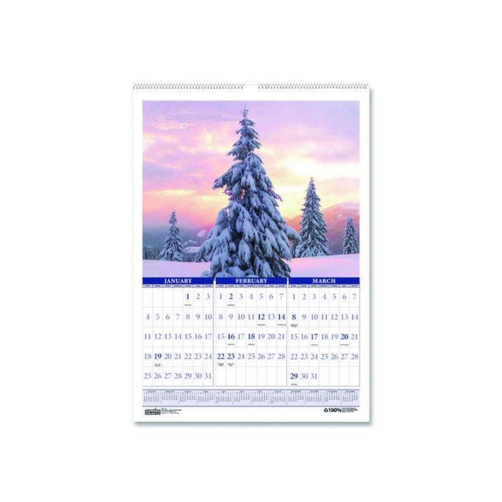 Recycled Three-Month Season Wall Calendar, 12 x 16.5, Multicolored Sheets, 14-Month: Dec 2025 to Jan 2027. Picture 2