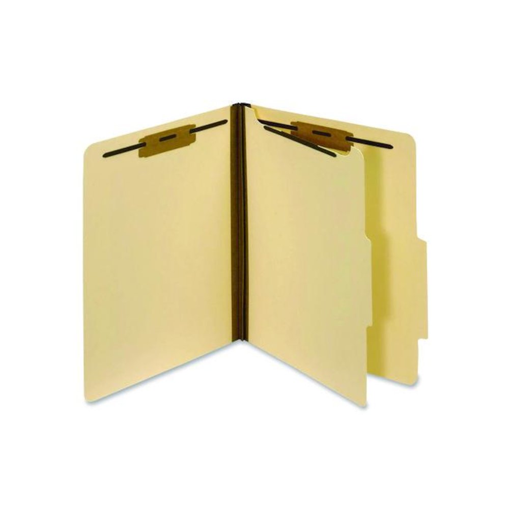 Manila Top Tab Classification Folders, 2/5-Cut Tab, Expands 1.75", 1 Divider, 4 Fasteners, Letter Size, Manila, 10/Box. Picture 1