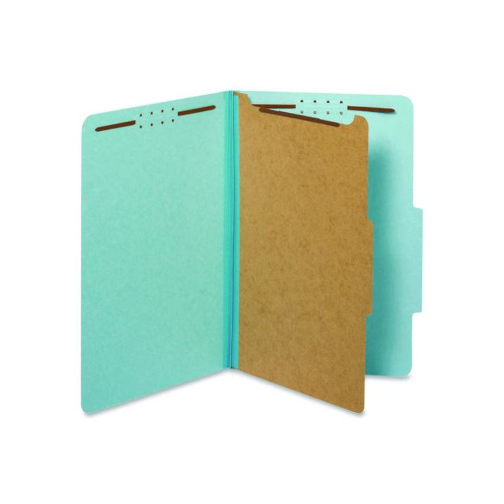 Pressboard Top Tab Classification Folders, 2/5-Cut Tab, Expands 1.75", 1 Divider, 4 Fasteners, Legal Size, Light Blue, 10/Box. Picture 1