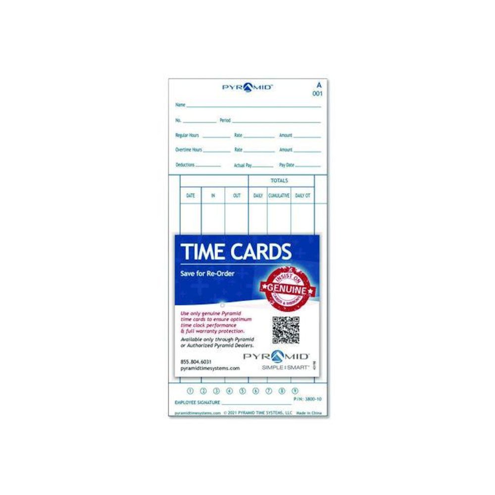 Time Clock Cards for 3800 Time Clock, 100/Pack. Picture 1