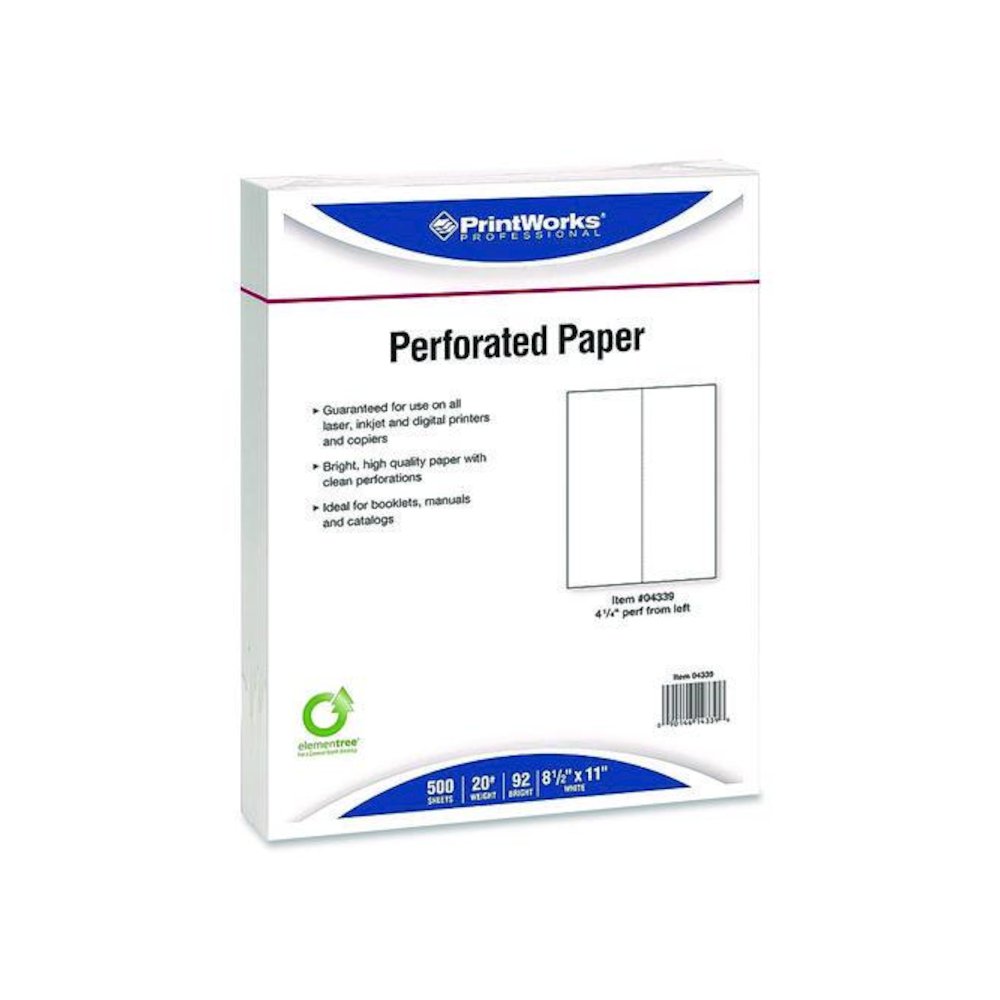 Perforated Paper, 92 Bright, Perforated 4.25" from Left, 8.5 x 11, White, 500 Sheets/Ream, 5 Reams/Carton. Picture 1