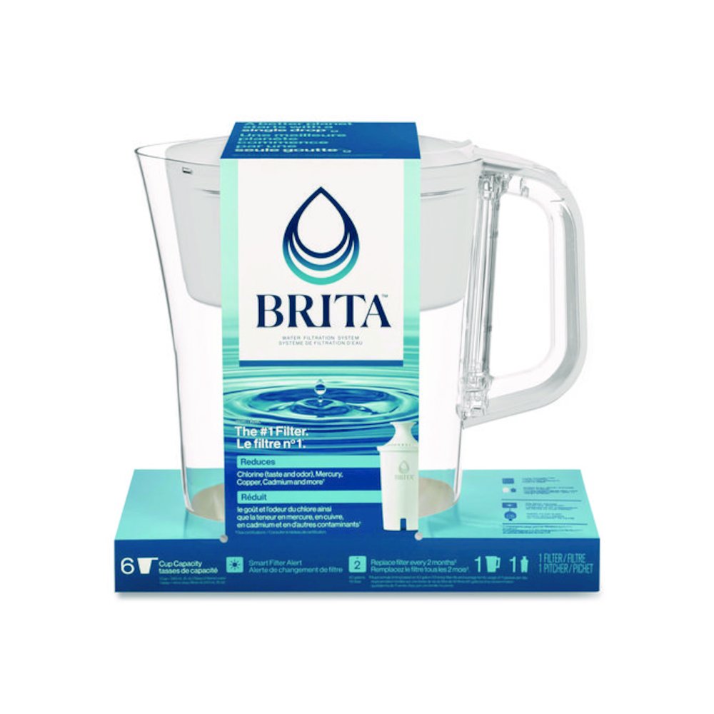 Small 6-Cup Water Filter Pitcher with 1 Standard Filter, Denali, White, 2/Carton. Picture 4