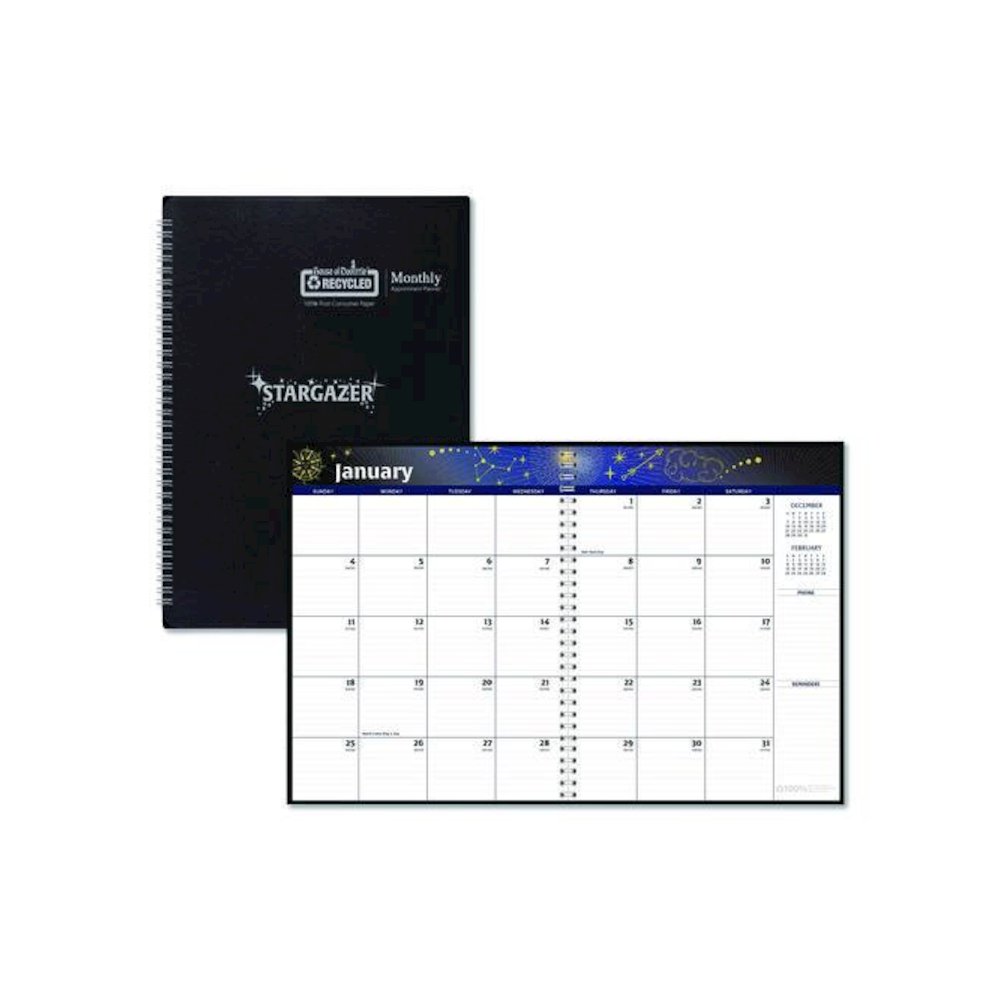 Recycled Stargazer Monthly Planner, Stargazer Artwork, 11 x 7, Black Cover, 13-Month (Dec to Dec): 2026. Picture 1