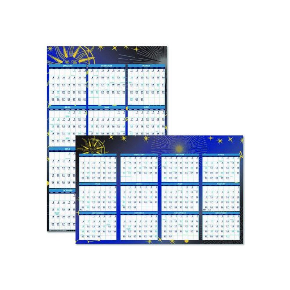 Recycled Stargazer Laminated Wall Planner, Celestial Artwork, 24 x 37, White/Blue/Gold Sheets, 12-Month (Jan to Dec): 2026. Picture 1