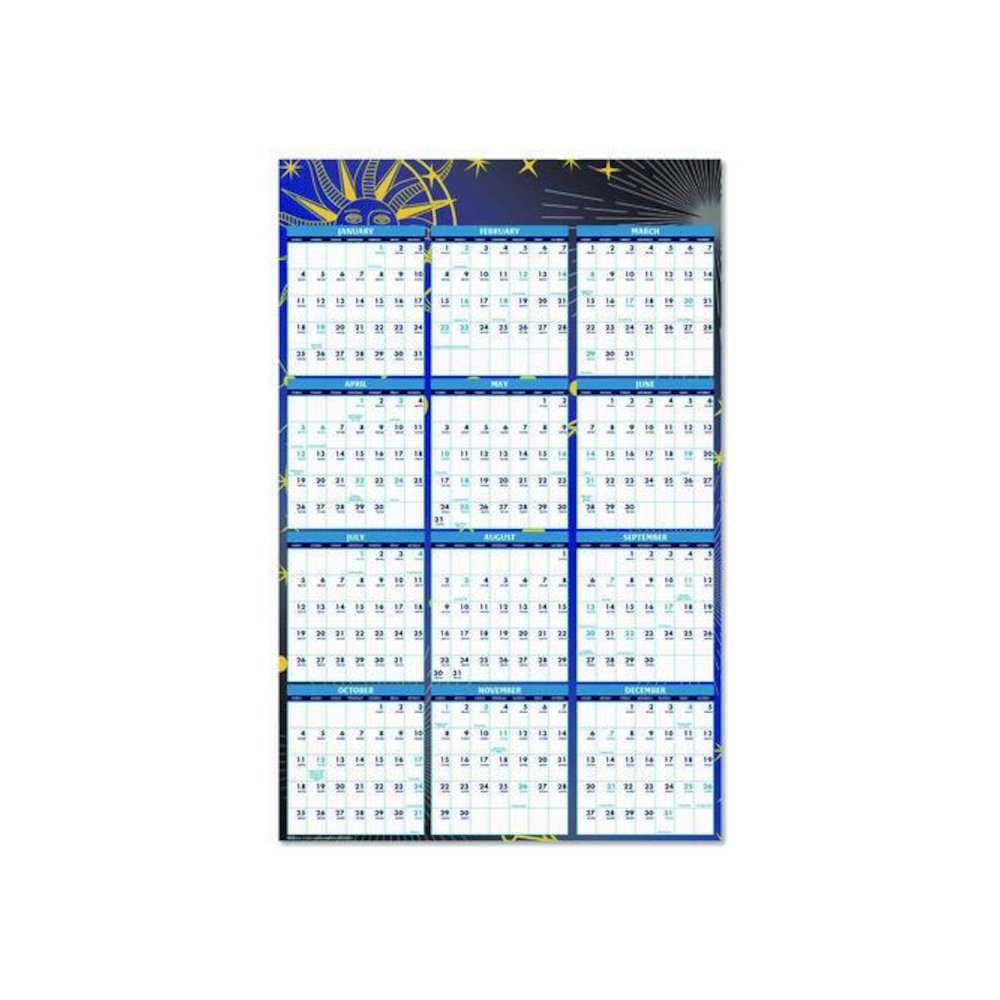 Recycled Stargazer Laminated Wall Planner, Celestial Artwork, 24 x 37, White/Blue/Gold Sheets, 12-Month (Jan to Dec): 2026. Picture 2