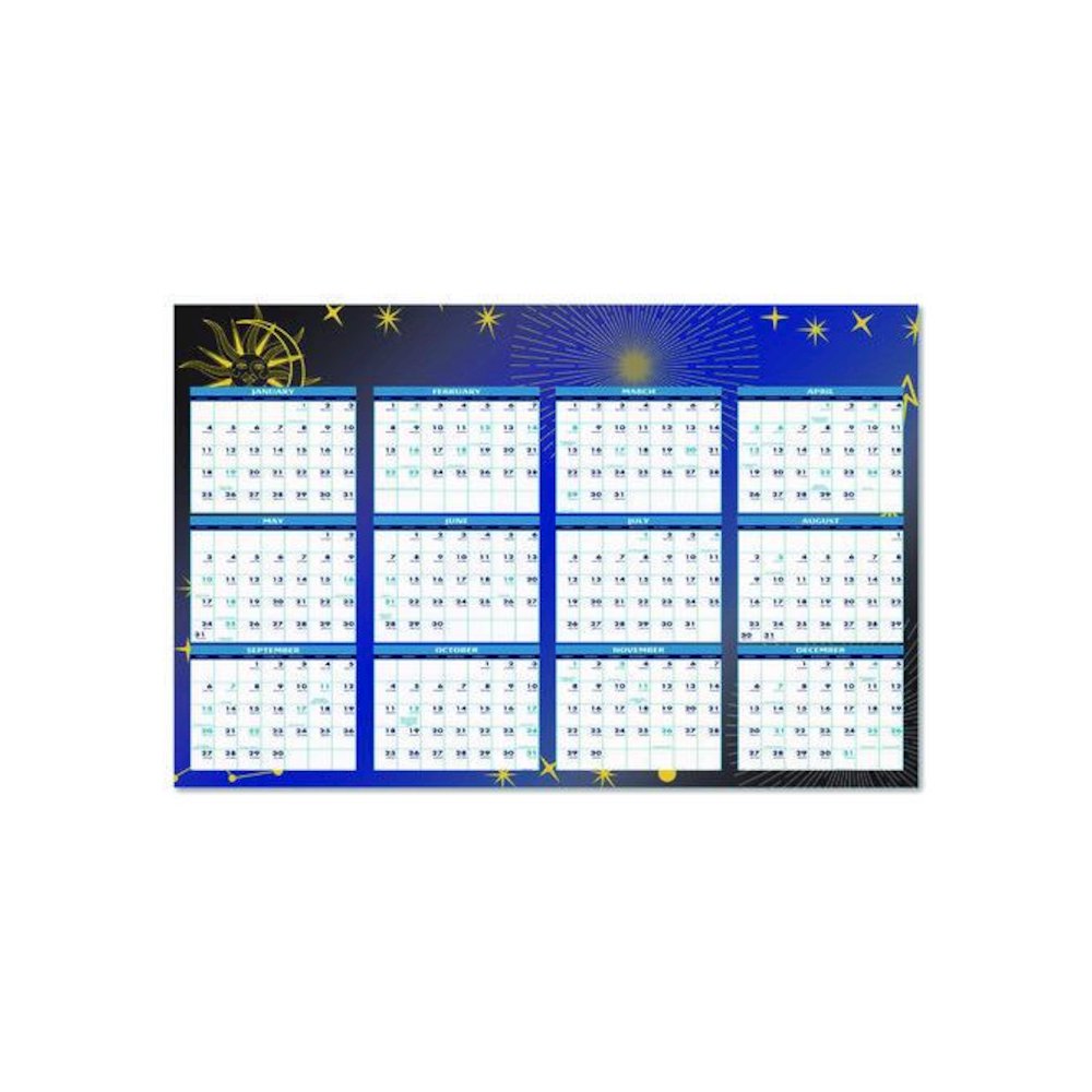 Recycled Stargazer Laminated Wall Planner, Celestial Artwork, 24 x 37, White/Blue/Gold Sheets, 12-Month (Jan to Dec): 2026. Picture 3