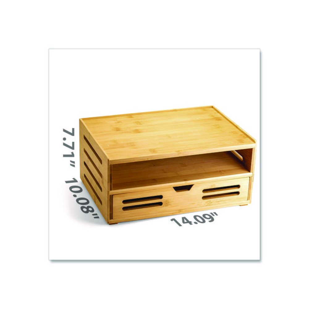 Bamboo Stackable Document Organizer with Drawer, 2 Sections, Letter Size Files, 14.09" x 10.08" x 7.7", Brown. Picture 2