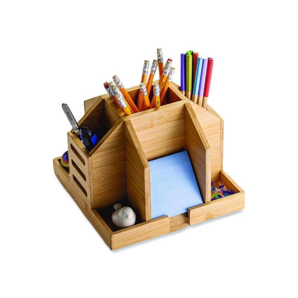 Bamboo Rotary Organizer, 9 Compartments, 8.85 x 8.82 x 7.4, Brown, Bamboo. Picture 1