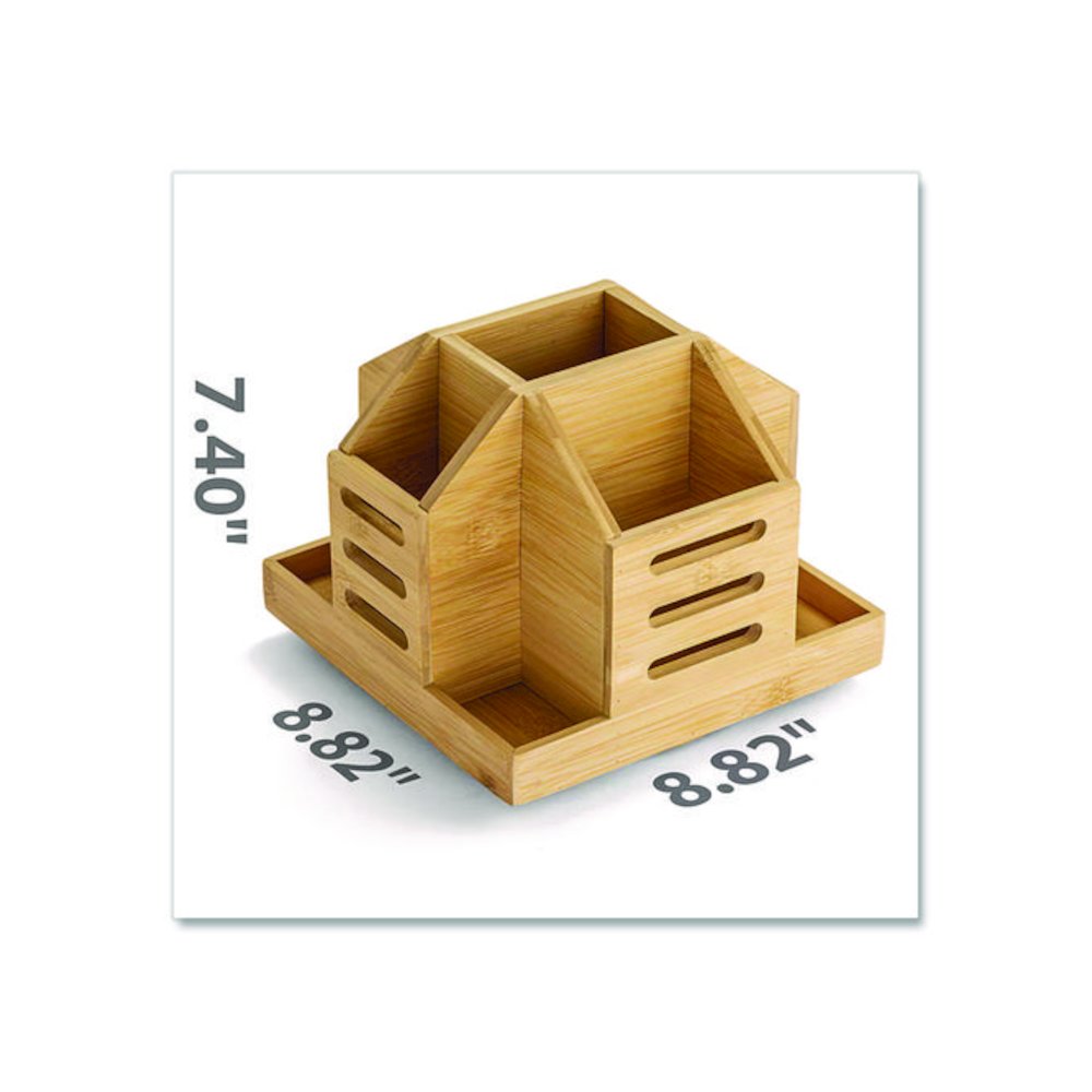 Bamboo Rotary Organizer, 9 Compartments, 8.85 x 8.82 x 7.4, Brown, Bamboo. Picture 2