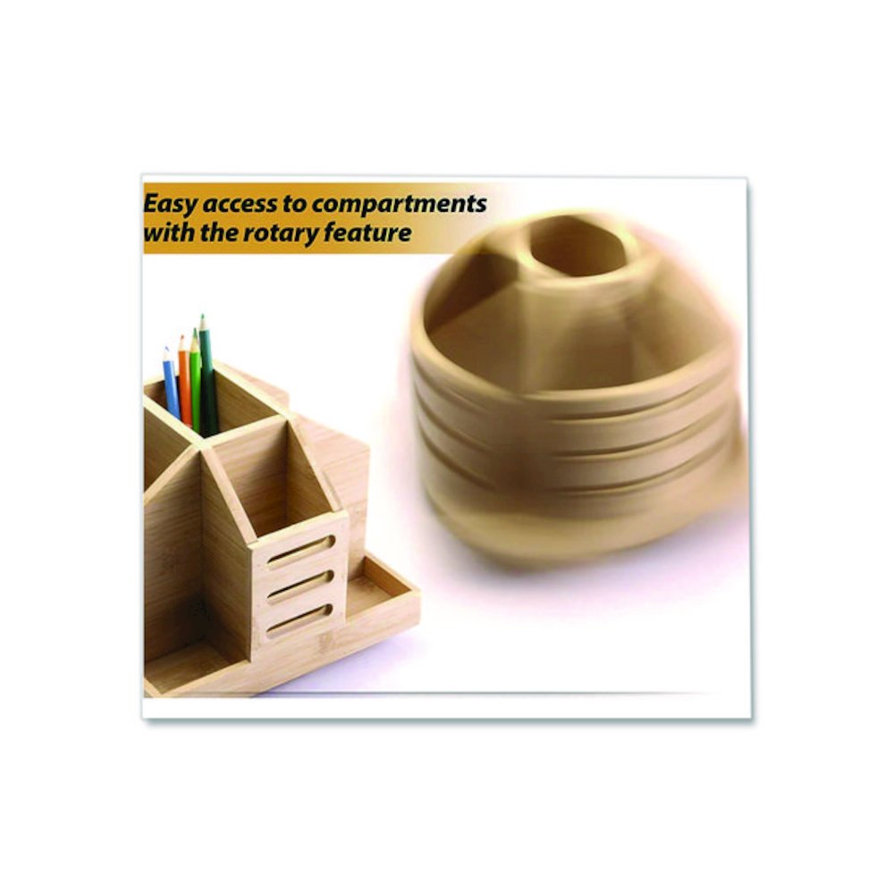 Bamboo Rotary Organizer, 9 Compartments, 8.85 x 8.82 x 7.4, Brown, Bamboo. Picture 3