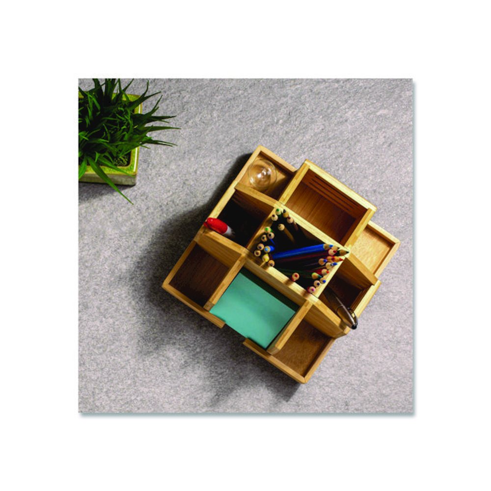 Bamboo Rotary Organizer, 9 Compartments, 8.85 x 8.82 x 7.4, Brown, Bamboo. Picture 5