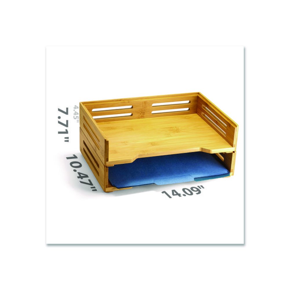 Bamboo Stackable Desktop Document Trays, 2 Sections, Letter Size Files, 14.09" x 10.47" x 4.4", Brown, 2/Pack. Picture 2