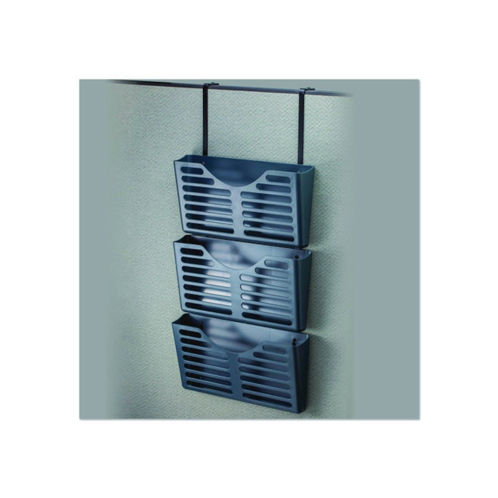 Recycled Plastic Cubicle Triple File Pocket, Cubicle Pins Mount, 13.5 x 4.75 x 28, Charcoal, 3/Pack. Picture 2