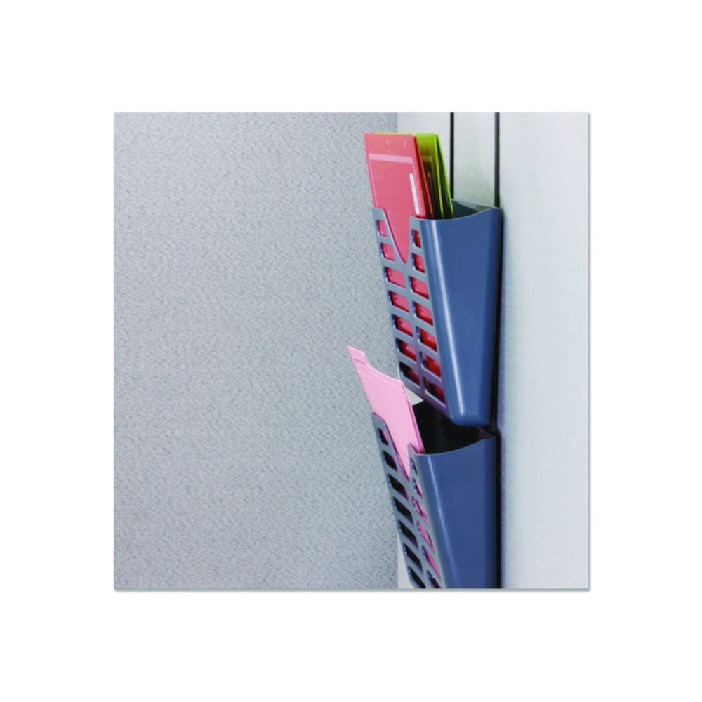 Recycled Plastic Cubicle Triple File Pocket, Cubicle Pins Mount, 13.5 x 4.75 x 28, Charcoal, 3/Pack. Picture 3