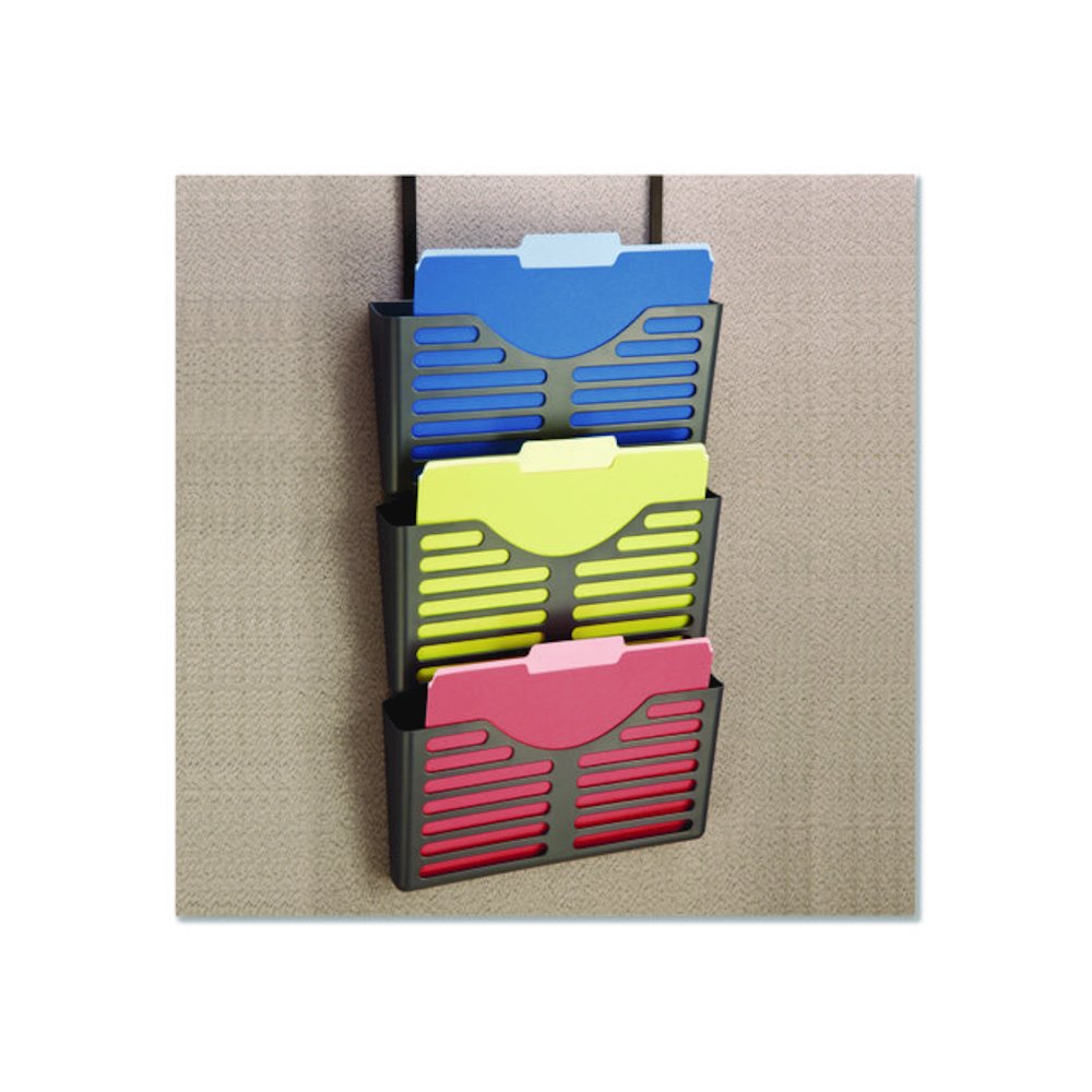 Recycled Plastic Cubicle Triple File Pocket, Cubicle Pins Mount, 13.5 x 4.75 x 28, Charcoal, 3/Pack. Picture 1