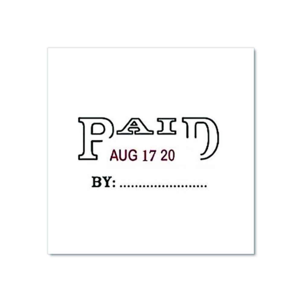 Self-Inking Message Stamp with Blank "By" Line, 12 Years, PAID, 1.63" x 0.88", Black/Red Ink. Picture 3